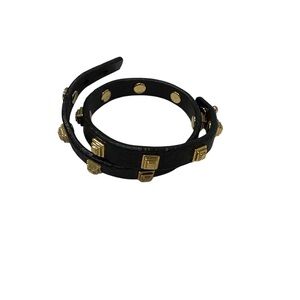 Vintage Tory Burch Genuine Leather Double Wrap Logo Stud Adjustable Bracelet